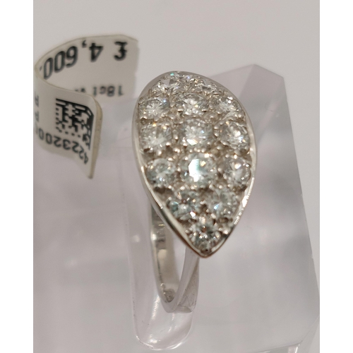 82 - 18ct white gold diamond ring, fifteen stones set into marquise style design, approx 2.25ct, hallmark... 