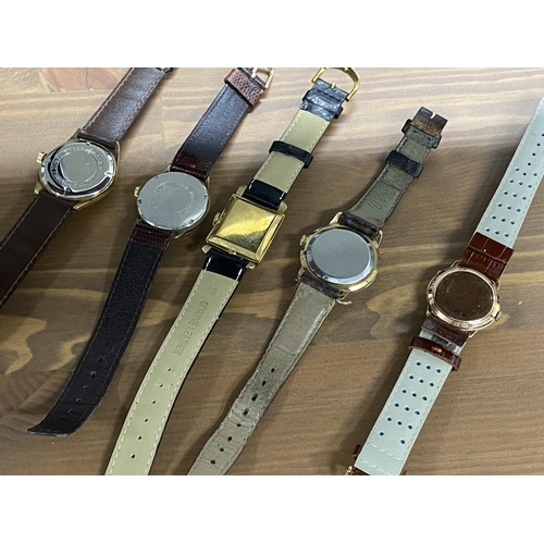 203 - A selection of gold and gold-coloured wristwatches including, a watch marked House of Jobin, 17 jewe... 