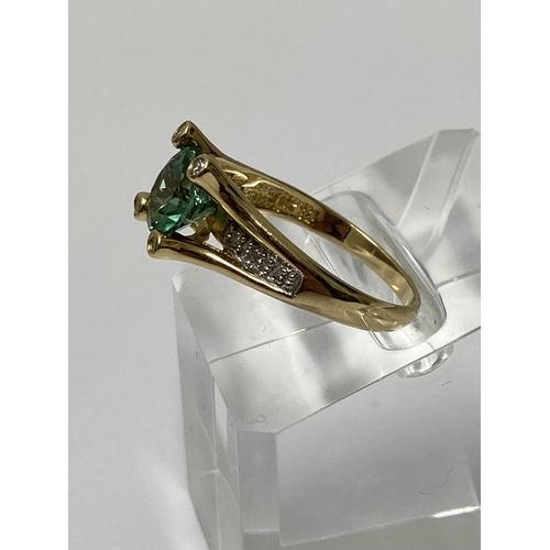 213 - A yellow gold tourmaline and diamond ring, stamped 14k China to inside P/Q