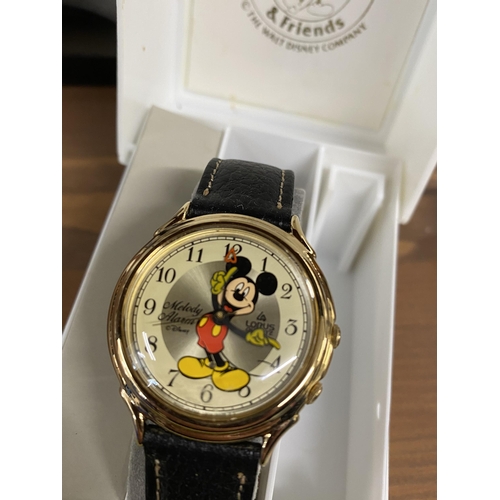 223 - Vintage gold tone Lorus Mickey Mouse moving hands Japanese Quartz melody alarm wristwatch together w... 