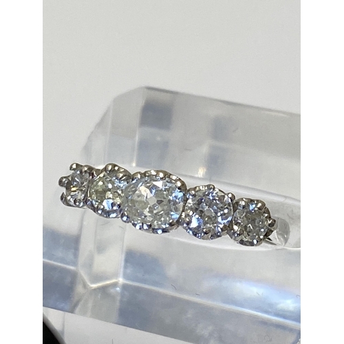 233 - 18ct white gold (tested) graduated five stone diamond ring stamped 18ct, approx 1.65cts, approx size... 