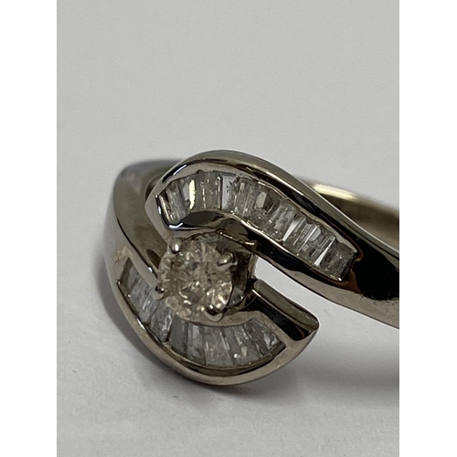 234 - 14ct white gold diamond halo style ring, stamped 14Kapprox 0.5ct, size N, A/F