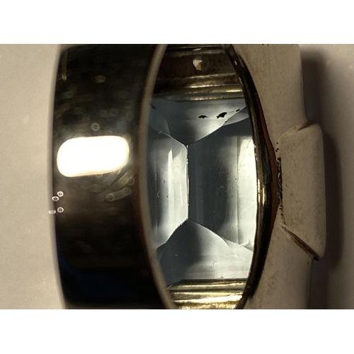 236 - Very substantial (tested) 18ct white gold aquamarine and diamond ring of rectangular form, central s... 