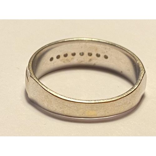 237 - 14ct white gold half eternity ring with diamonds inset to band in brushed metal effect, stamped 14k,... 