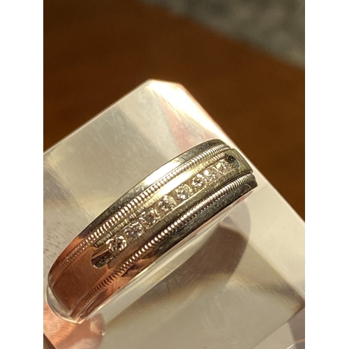 237 - 14ct white gold half eternity ring with diamonds inset to band in brushed metal effect, stamped 14k,... 