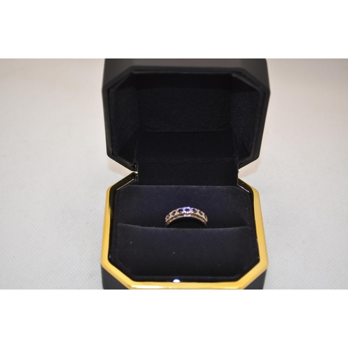 182 - Antique 9ct gold ring half eternity design with seven dark sapphire stones, approx. size O, approx. ... 