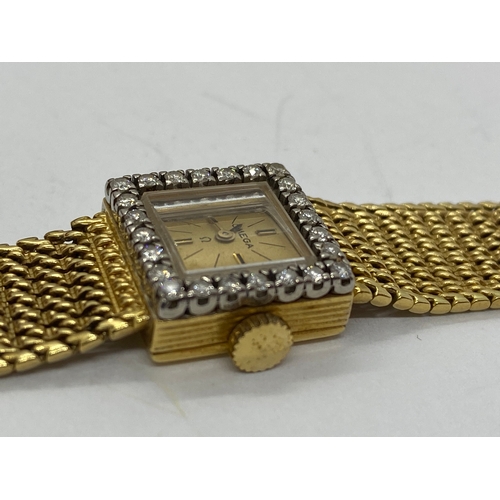 195 - Omega gold and diamond ladies wristwatch, with hallmarks