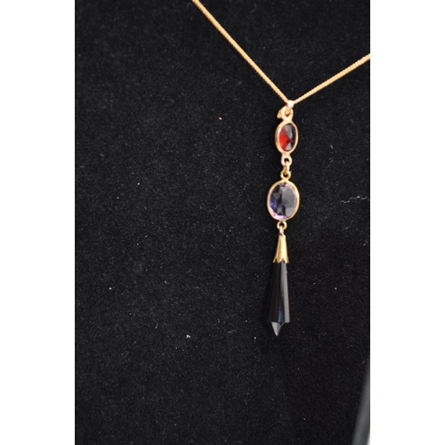 163 - Opal and gold pendant hallmarked 375 together with a Garnet, amethyst, smoked quartz drop pendant ma... 