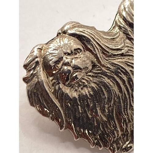 111 - Silver Pekinese dog pin brooch, marked 925