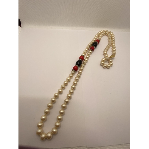 170 - Vintage necklace with faux pearl, crystals marked Celine Made Italy to clasp