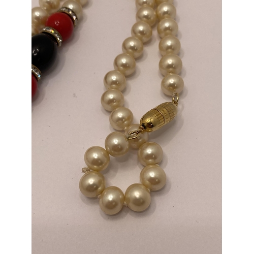 170 - Vintage necklace with faux pearl, crystals marked Celine Made Italy to clasp