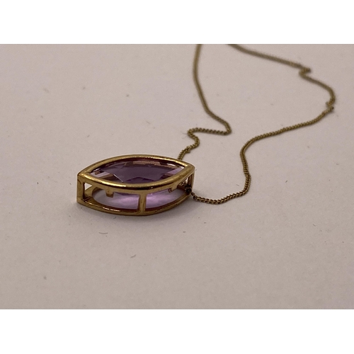 173 - 9ct gold amethyst pendant with chain, unmarked tested as 9ct