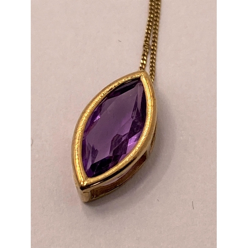 173 - 9ct gold amethyst pendant with chain, unmarked tested as 9ct