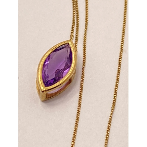 173 - 9ct gold amethyst pendant with chain, unmarked tested as 9ct