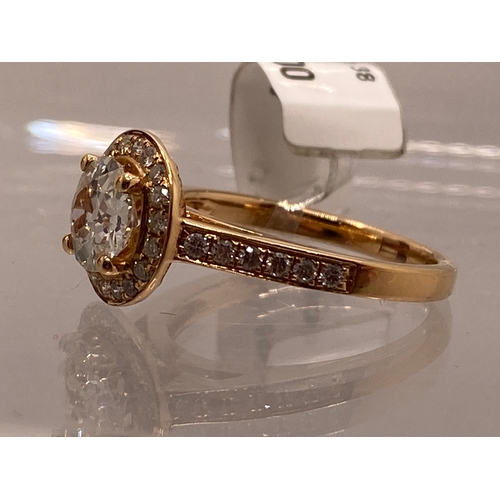 81 - 18ct rose gold diamond halo ring HVV S2 0.38 1.07ct hallmarked 750, approx size L