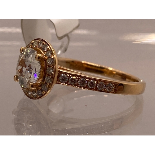 81 - 18ct rose gold diamond halo ring HVV S2 0.38 1.07ct hallmarked 750, approx size L