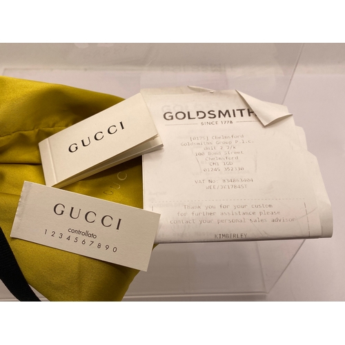 101 - Gucci silver marmont cuff bracelet hallmarked 925, with pouch, box, and original  receipt.