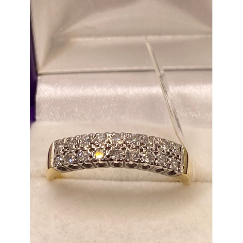 51 - 18ct yellow gold diamond ring, double row diamond design of approx 0.60cts, approx size Z, hallmarke... 