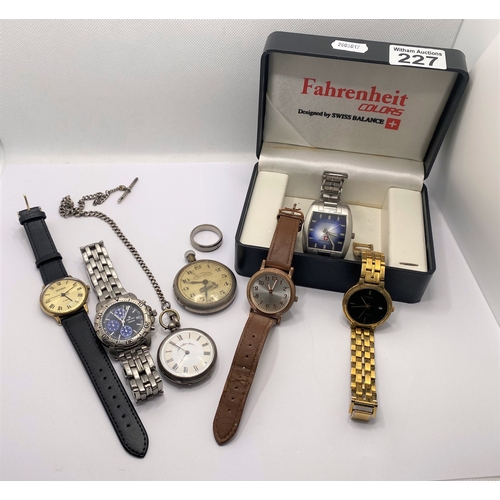 227 - A selection of wristwatches and pocket watches to include a ladies silver pocket watch with chain, a... 