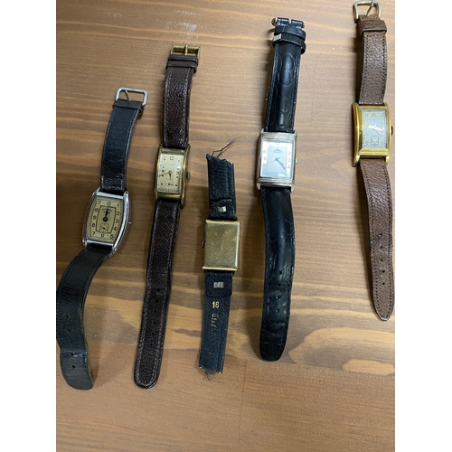 248 - Five wristwatches of rectangular shaped dials, some with subsidiary dials, and a Regolo full hunter ... 