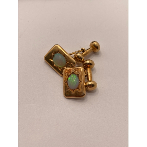 196 - Antique 15ct gold cufflinks with opals and monogram engraving, comes with box A/F