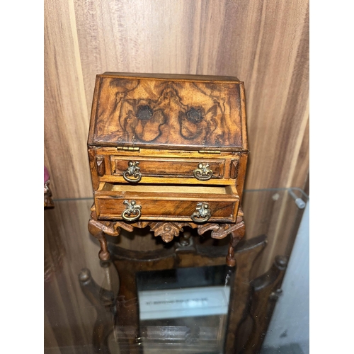 140 - Group of vintage handcrafted miniature furniture items constructed in walnut of assorted designs, cr... 