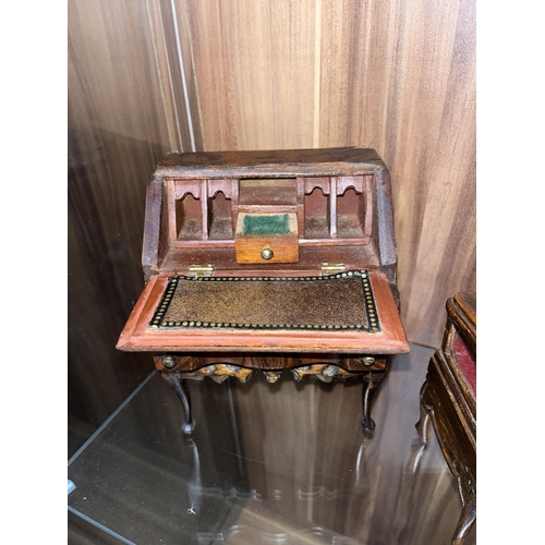 140 - Group of vintage handcrafted miniature furniture items constructed in walnut of assorted designs, cr... 