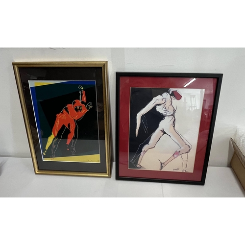 273 - Two framed prints of male form, one featuring speed skater by Andy Warhol