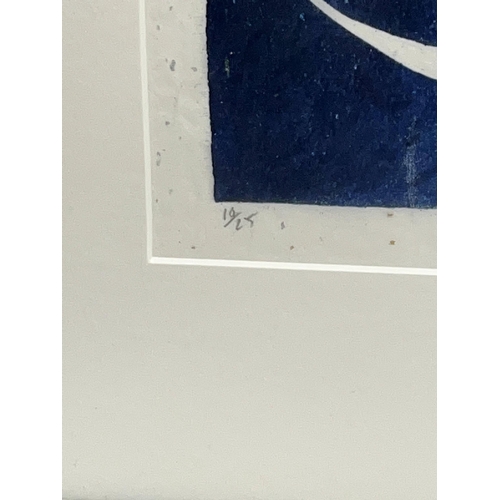 284 - A framed lino cut signed by Sarah Cemmick of 'Blue New Moon' limited edition number 10/25