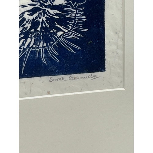 284 - A framed lino cut signed by Sarah Cemmick of 'Blue New Moon' limited edition number 10/25