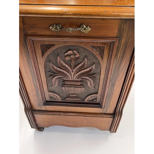 32 - Edwardian coal box/purdonium with carved floral design to panel (incl. metal liner) together with a ... 