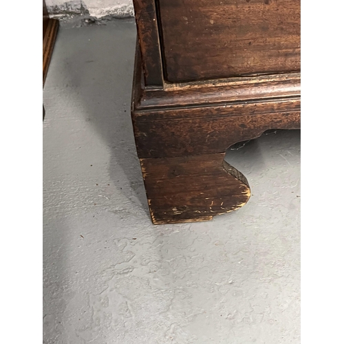 43 - Antique oak bureau, the fall front opening to reveal an interior arrangement of drawers and pull-dow... 