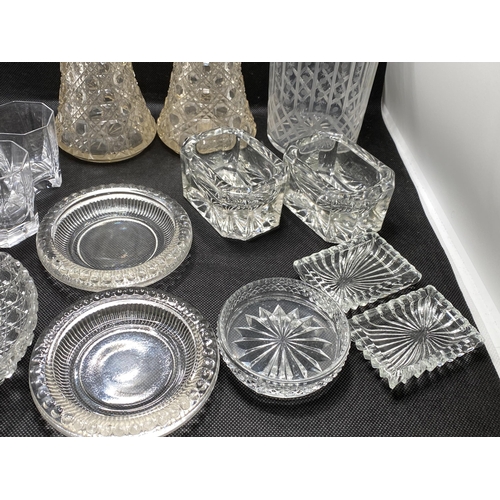 147 - A collection of cut glass/crystal items to include silver rimmed hob nail cut vases, hallmarked Birm... 