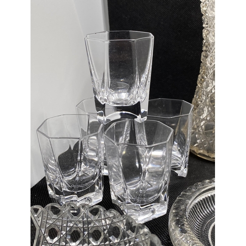 147 - A collection of cut glass/crystal items to include silver rimmed hob nail cut vases, hallmarked Birm... 