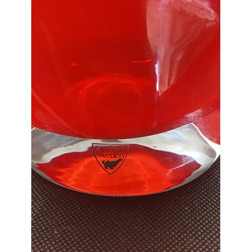 150 - Orrefors 'Squeeze' Glass vase by Lena Bergstrom's Squeeze, with label, approx. height 28cm (red)