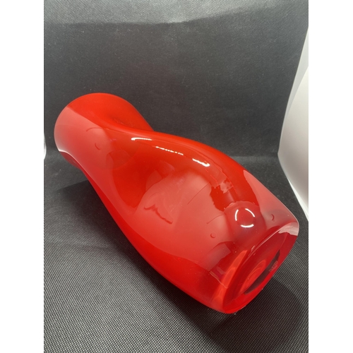 150 - Orrefors 'Squeeze' Glass vase by Lena Bergstrom's Squeeze, with label, approx. height 28cm (red)