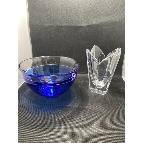 154 - Quantity of Orrefors glassware to include Blue and Clear Glass Neptunus Vessel Designed by Lars Hell... 