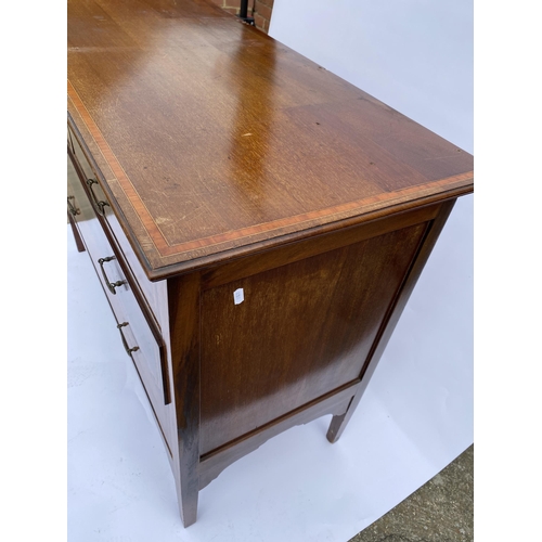 19 - Antique mahogany two short over two long chest of drawers with inlaid detailing A/F