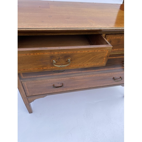 19 - Antique mahogany two short over two long chest of drawers with inlaid detailing A/F