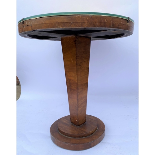 20 - Pedestal table with circular glass to top, possibly art deco