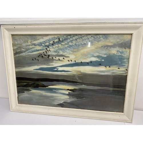 285 - Brent Geese in flight by Peter Scott 1937 in painted glazed frame, approx. size of frame 70 x 50cm