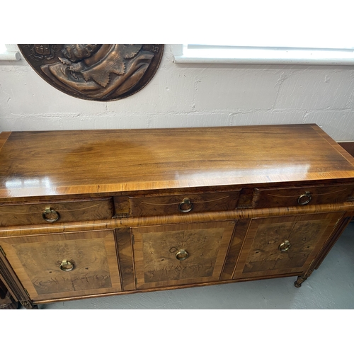 3 - Side unit with three over three design with burr walnut design and inlaid detailing, approx size  L6... 