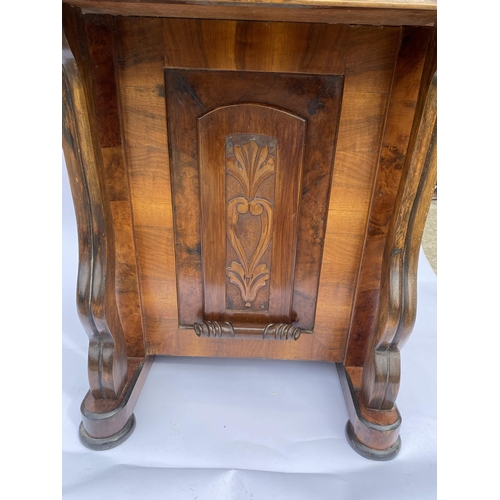 33 - Davenport style desk with drawers with inlaid trim, carved panel detailing, glass inkwell and key, a... 