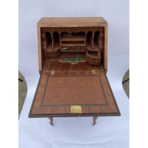 34 - Vintage two piece small bureau with drawers and dividers, with key. Approx H100cm x D34cm X L45cm