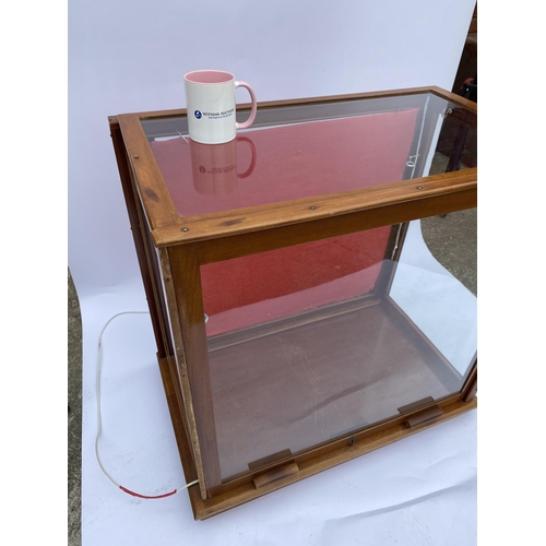 4 - Large Fully glazed display cabinet with removable glazed panel to front, with light, PAT tested