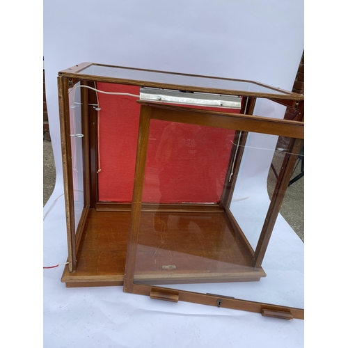 4 - Large Fully glazed display cabinet with removable glazed panel to front, with light, PAT tested