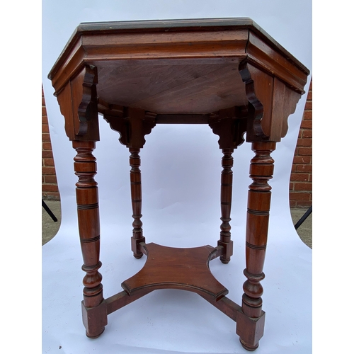 52 - Vintage mahogany octagonal table with turned leg design