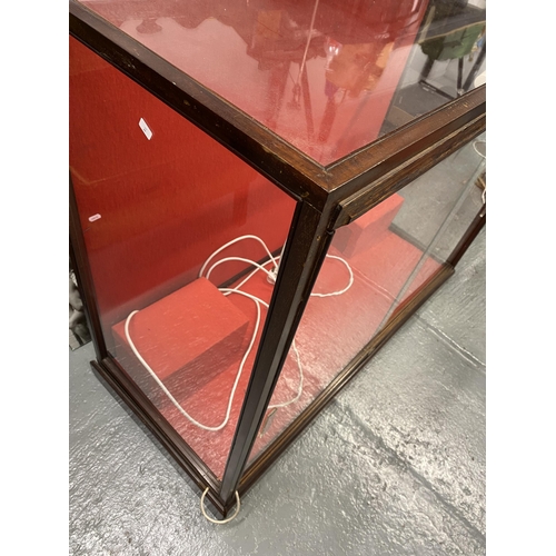 60 - Large bespoke handmade display cabinet with  red felt interior, sliding front glass panels to front,... 