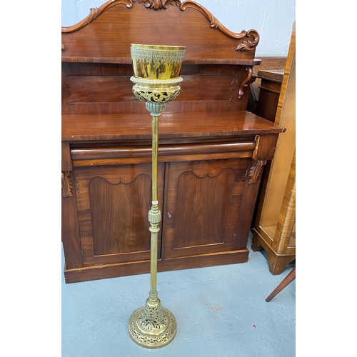 74 - Ecclesiastical style metal stand with detachable bowl, approx.  overall height 116cm