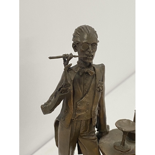 76 - A bronze hand sculpture of 1920s party scene on wooden base, approx. overall max height 20cm